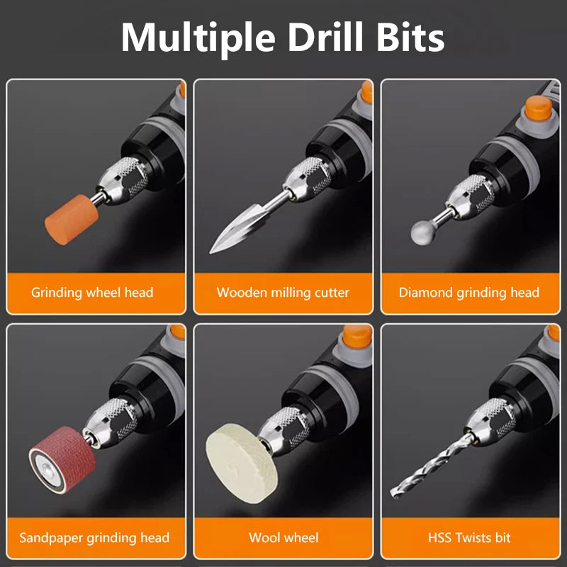 Wireless 3-Speed Rotary Tool Kit – 35W Mini Drill & Engraving Pen (USB, 8500–21000 RPM)