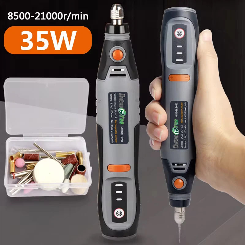 Wireless 3-Speed Rotary Tool Kit – 35W Mini Drill & Engraving Pen (USB, 8500–21000 RPM)