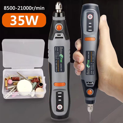 Wireless 3-Speed Rotary Tool Kit – 35W Mini Drill & Engraving Pen (USB, 8500–21000 RPM)