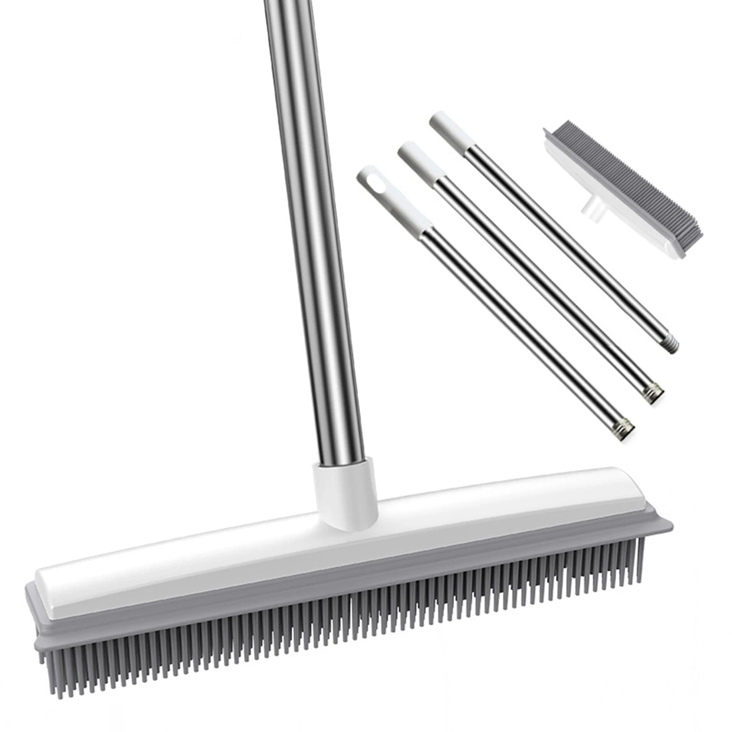 Rubber Broom with Squeegee – Pet Hair Remover for Carpet, Hardwood & Tile – Long Handle, Scratch-Free