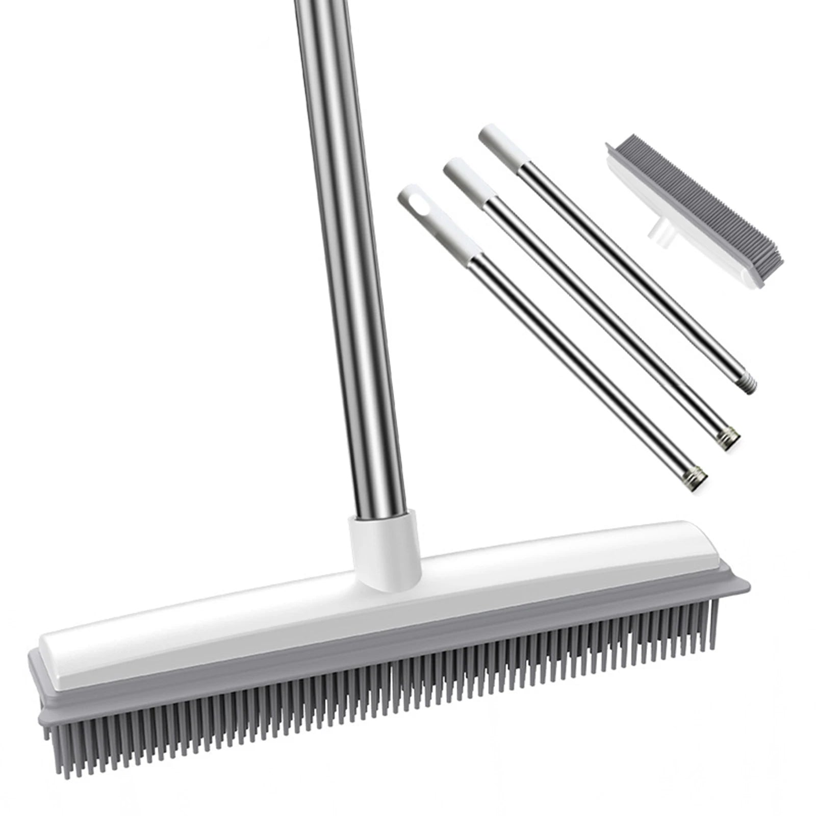 Rubber Broom with Squeegee – Pet Hair Remover for Carpet, Hardwood & Tile – Long Handle, Scratch-Free