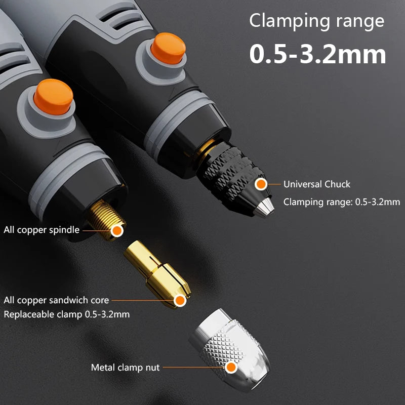 Wireless 3-Speed Rotary Tool Kit – 35W Mini Drill & Engraving Pen (USB, 8500–21000 RPM)