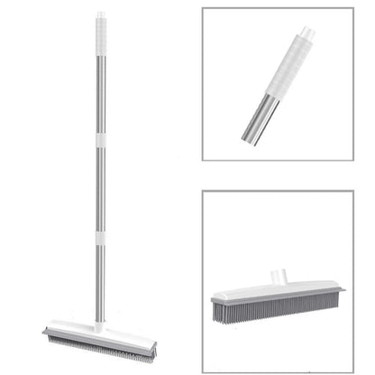 Rubber Broom with Squeegee – Pet Hair Remover for Carpet, Hardwood & Tile – Long Handle, Scratch-Free