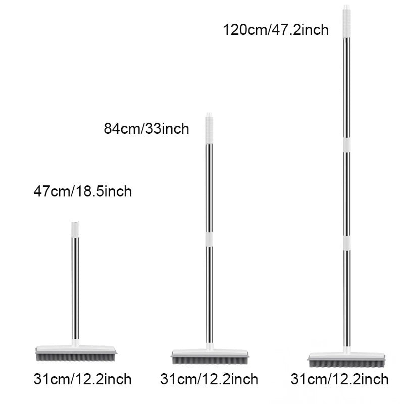 Rubber Broom with Squeegee – Pet Hair Remover for Carpet, Hardwood & Tile – Long Handle, Scratch-Free